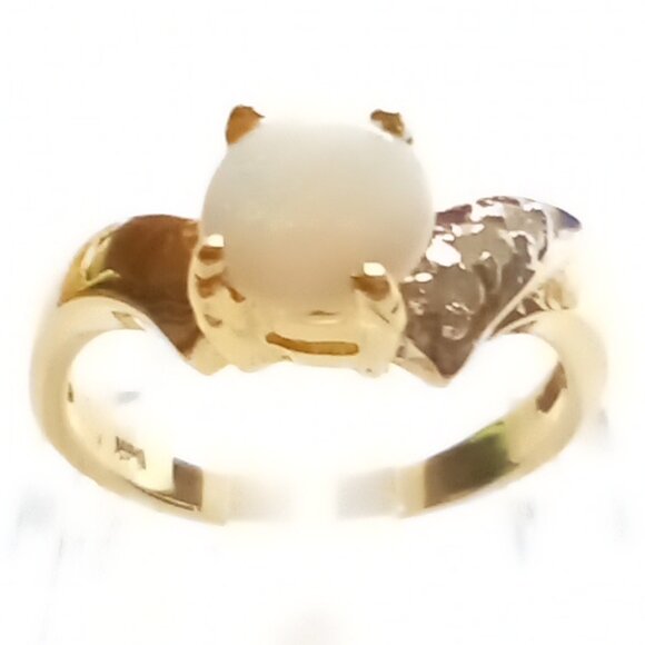 14Kt Two-Tone Gold Half-Carat Opal Ring with Diamond-Accents - Picture 1 of 6